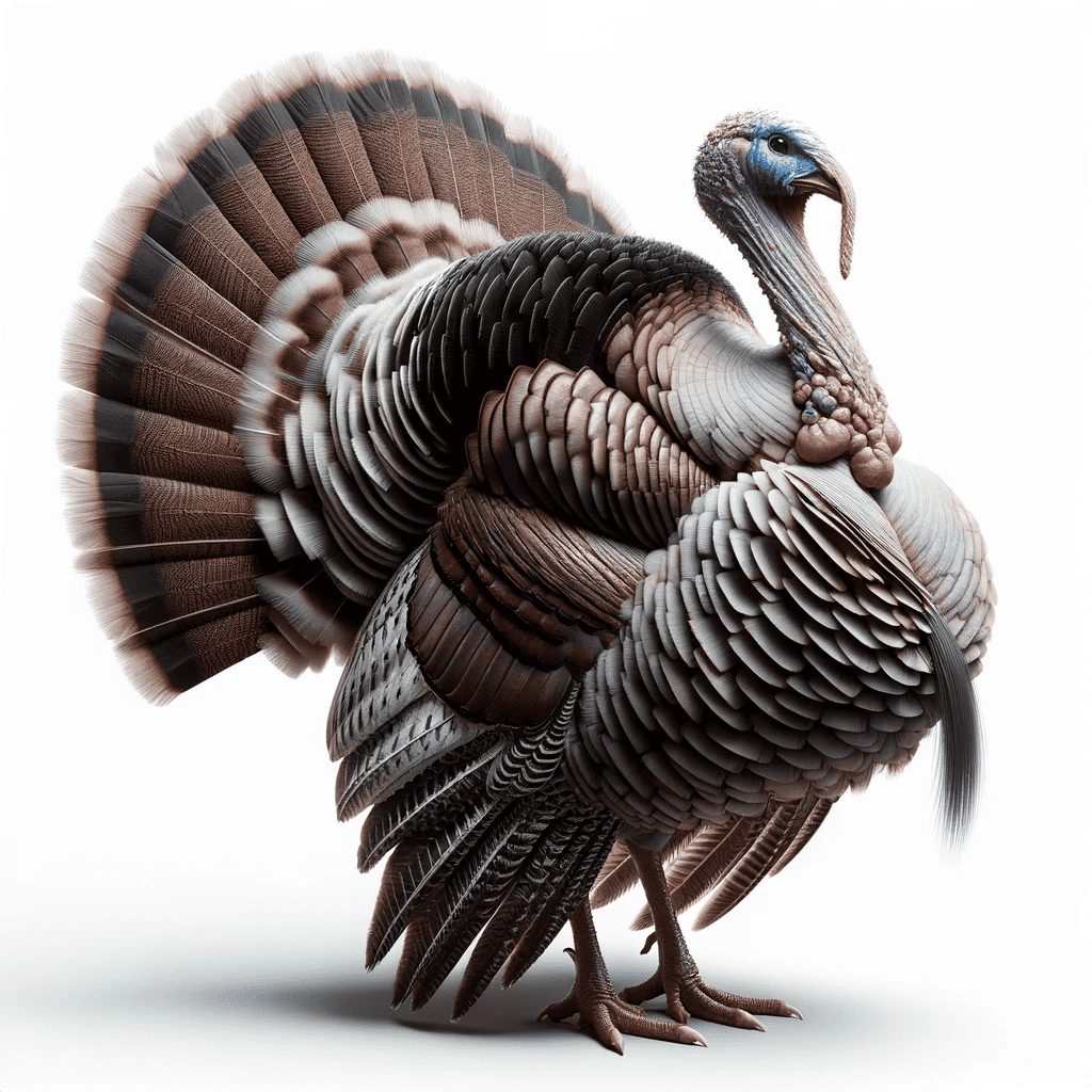 DALL·E 2023-10-11 19.26.49 - Ultra-realistic image of a turkey displaying its full body on a white background. The turkey stands tall, highlighting its detailed plumage, robust st (1)