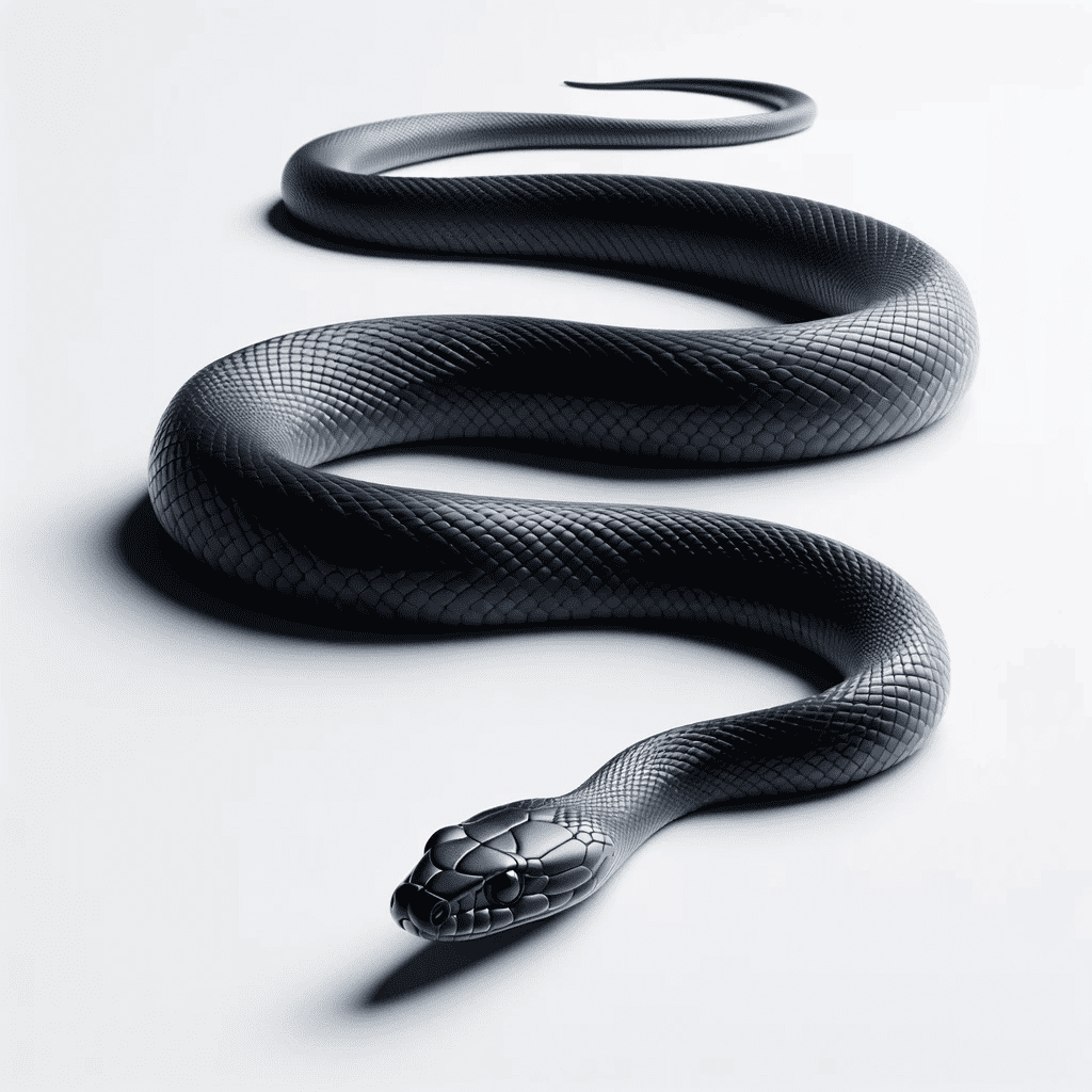 DALL·E 2023-10-11 19.50.09 - Ultra-realistic photo of a small black snake slithering against a pristine white background. The snake showcases its sleek scales and streamlined body (1)