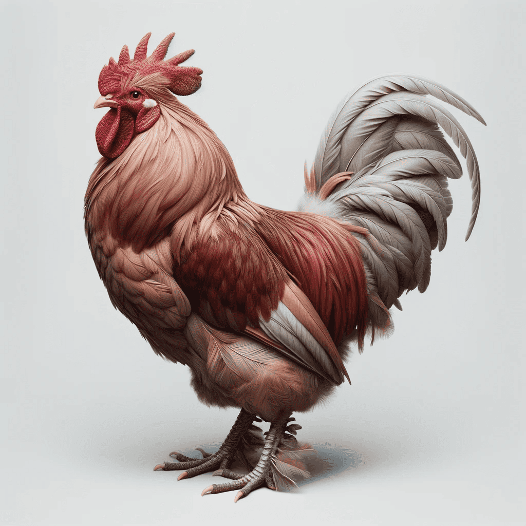 DALL·E 2023-10-11 22.41.17 - Authentic-looking photograph of an adult rooster in a side pose, set against a seamless white background. The bird's appearance is slightly imperfect (2)
